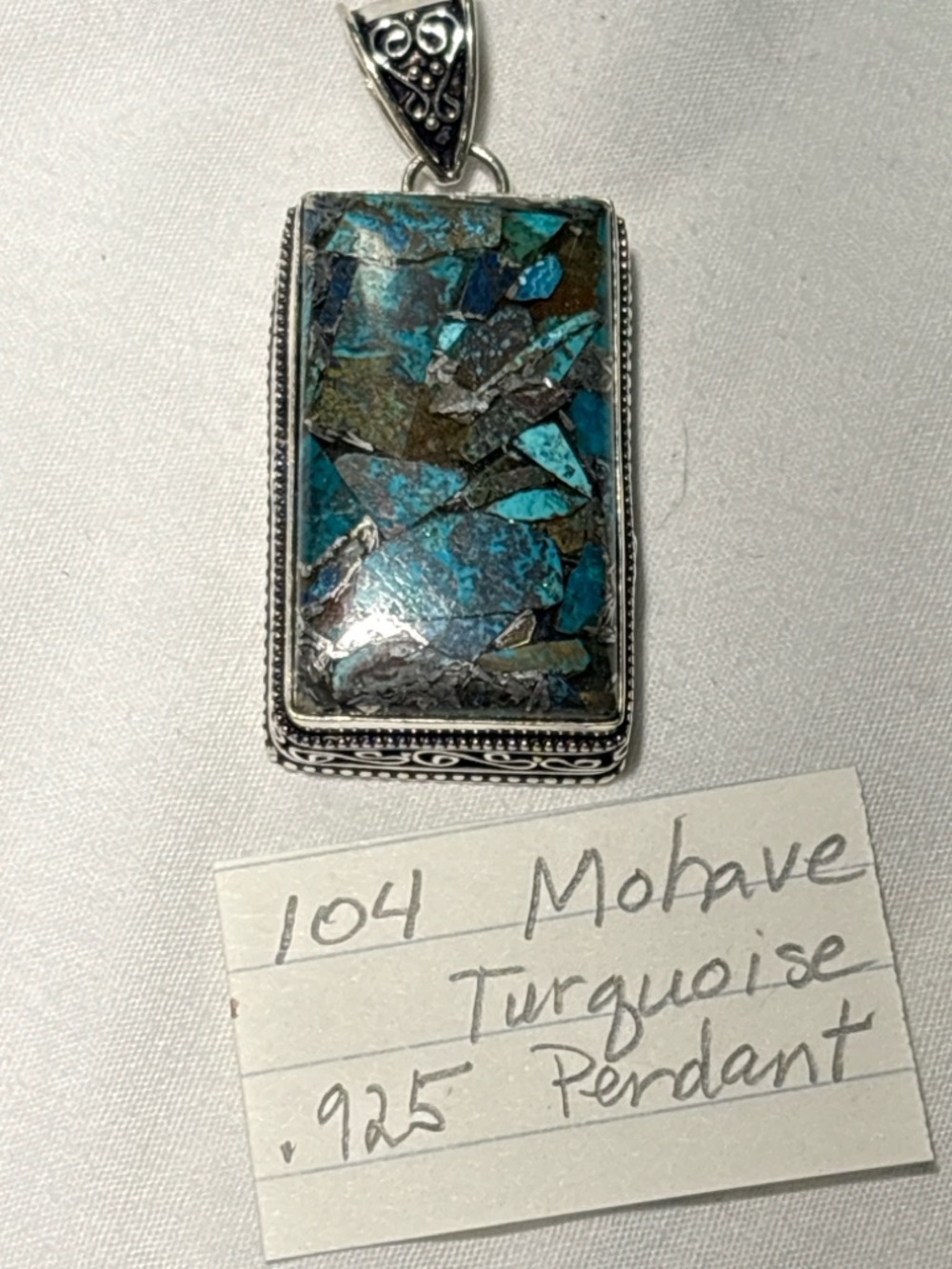 Sterling Silver Mohave Turquoise Inlay Pendant - Rectangular Blue-Green Stone